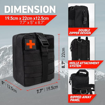 Survival Kit – 72HRS IFAK 211-Piece Molle Trauma Kit with Tourniquet, Deluxe Tactical Kit for Camping, IFAK Pouch, Molle Kit, Military Tactical Survival Kit